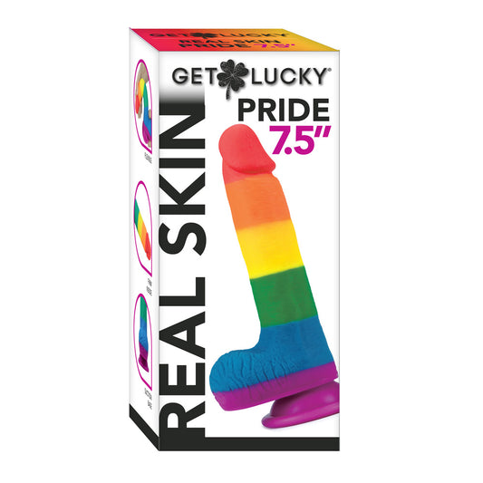 Get Lucky 7.5" Pride Dildo Rainbow (Real Skin)