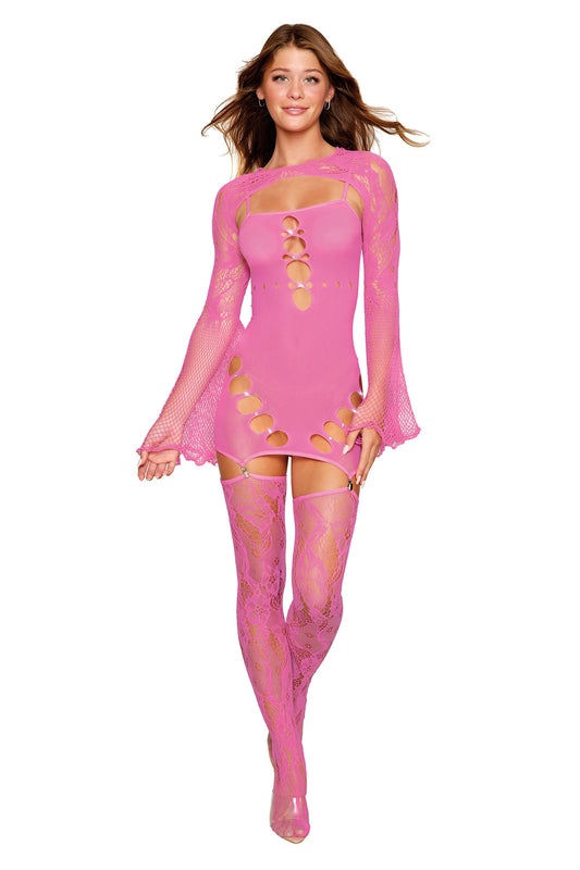 Garter Dress With Thigh High and Shrug - One Size  - Milkshake Pink DG-0507MSKPKOS