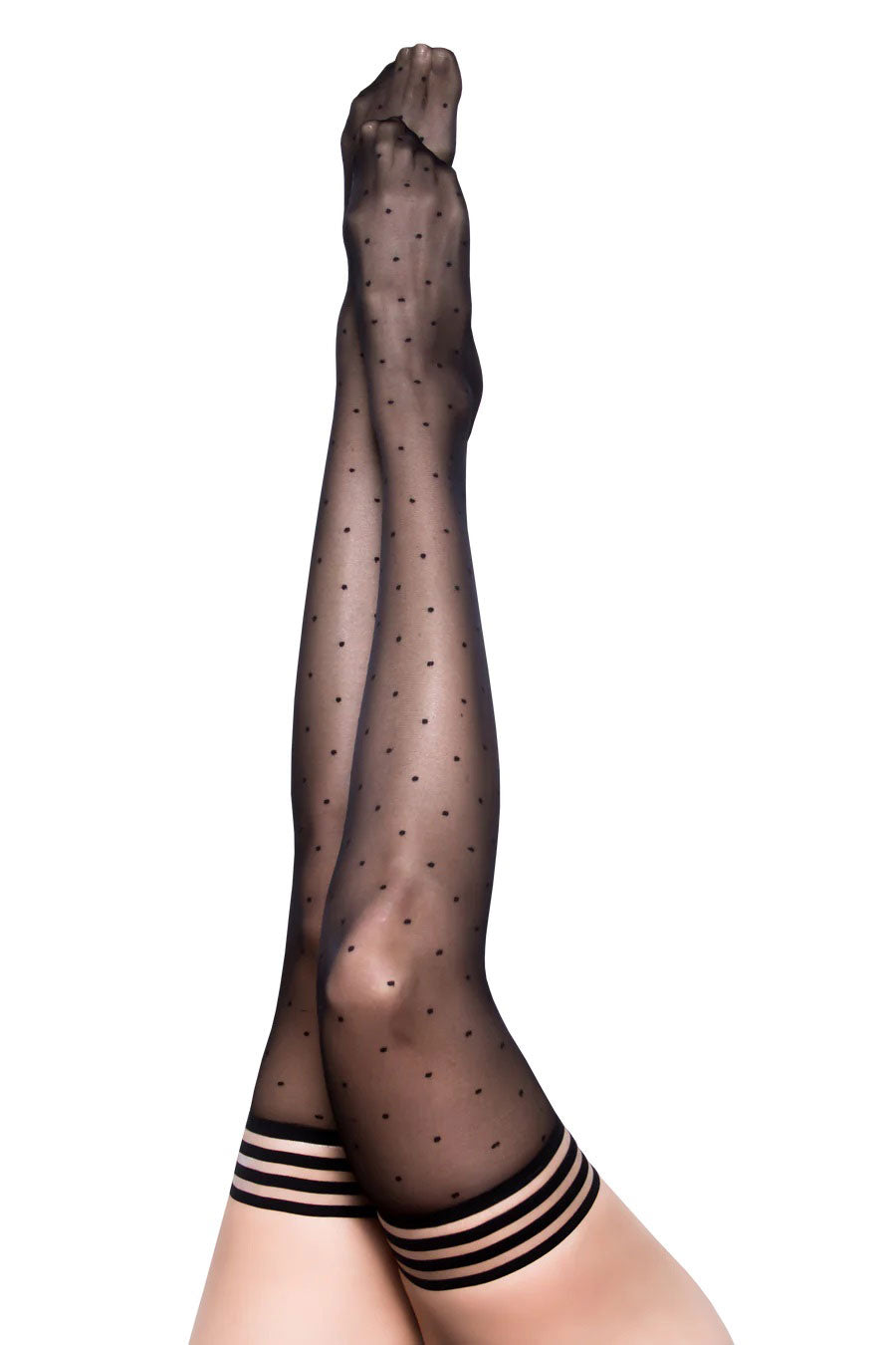 Ally - Polka Dot Thigh High - Size C - Black KX-1304C-BLK-C